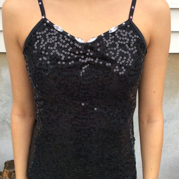 One Piece Black Leotard/Sequin Overlay with "wings" - Picture 3 of 4